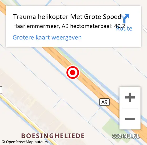 Locatie op kaart van de 112 melding: Trauma helikopter Met Grote Spoed Naar Haarlemmermeer, A9 hectometerpaal: 40,2 op 21 augustus 2023 08:52