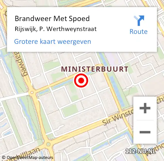 Locatie op kaart van de 112 melding: Brandweer Met Spoed Naar Rijswijk, P. Werthweynstraat op 21 augustus 2023 09:00