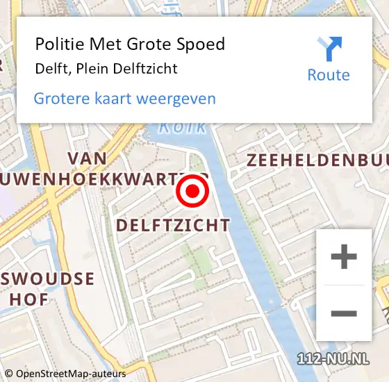 Locatie op kaart van de 112 melding: Politie Met Grote Spoed Naar Delft, Plein Delftzicht op 21 augustus 2023 09:48