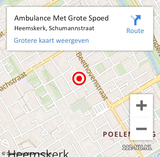 Locatie op kaart van de 112 melding: Ambulance Met Grote Spoed Naar Heemskerk, Schumannstraat op 21 augustus 2023 10:15