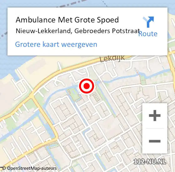 Locatie op kaart van de 112 melding: Ambulance Met Grote Spoed Naar Nieuw-Lekkerland, Gebroeders Potstraat op 21 augustus 2023 10:31