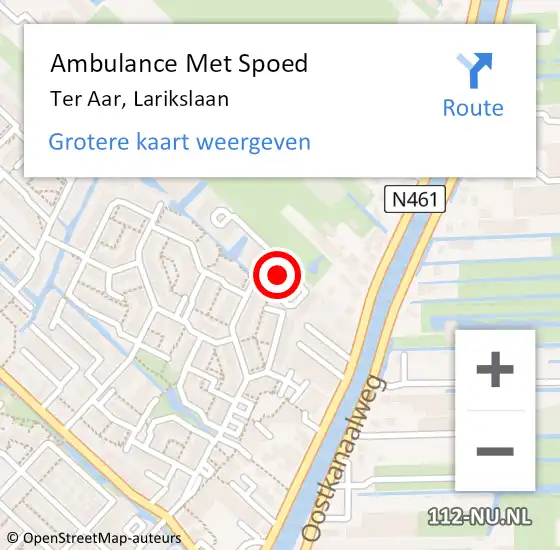 Locatie op kaart van de 112 melding: Ambulance Met Spoed Naar Ter Aar, Larikslaan op 5 september 2014 12:39