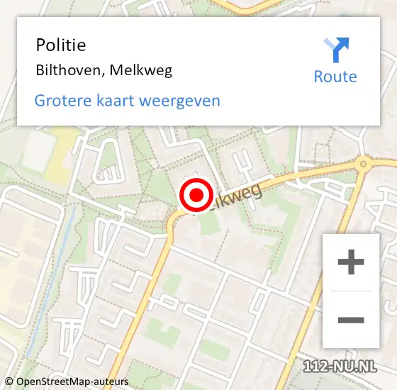 Locatie op kaart van de 112 melding: Politie Bilthoven, Melkweg op 21 augustus 2023 10:55