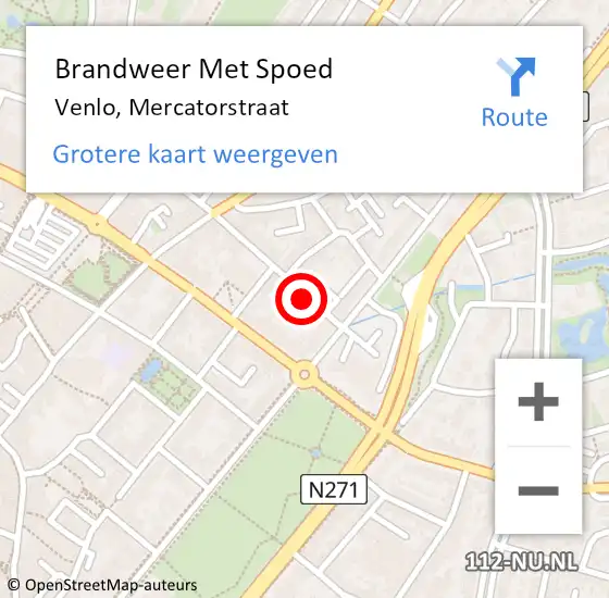 Locatie op kaart van de 112 melding: Brandweer Met Spoed Naar Venlo, Mercatorstraat op 21 augustus 2023 11:00