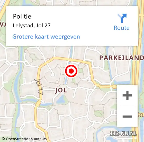 Locatie op kaart van de 112 melding: Politie Lelystad, Jol 27 op 21 augustus 2023 11:16