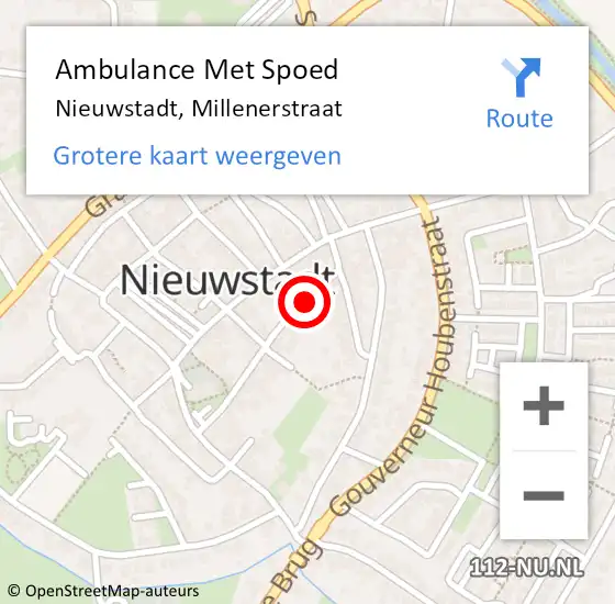 Locatie op kaart van de 112 melding: Ambulance Met Spoed Naar Nieuwstadt, Millenerstraat op 5 september 2014 12:44