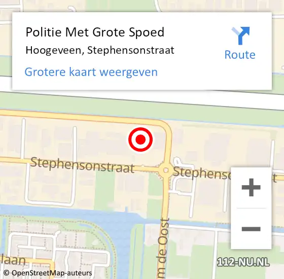 Locatie op kaart van de 112 melding: Politie Met Grote Spoed Naar Hoogeveen, Stephensonstraat op 21 augustus 2023 12:01