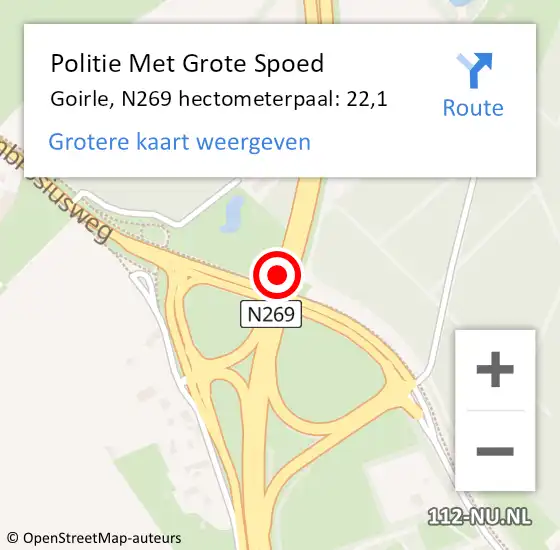 Locatie op kaart van de 112 melding: Politie Met Grote Spoed Naar Goirle, N269 hectometerpaal: 22,1 op 21 augustus 2023 12:21