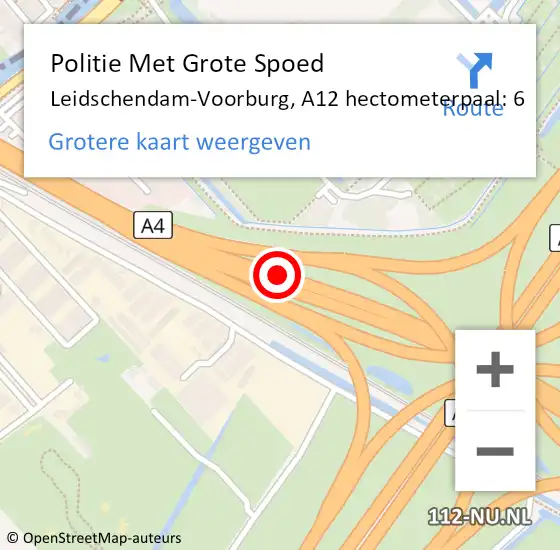 Locatie op kaart van de 112 melding: Politie Met Grote Spoed Naar Leidschendam-Voorburg, A12 hectometerpaal: 6 op 21 augustus 2023 13:26