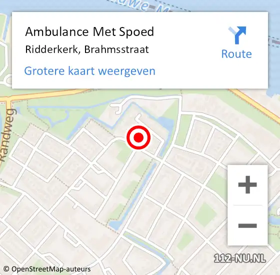 Locatie op kaart van de 112 melding: Ambulance Met Spoed Naar Ridderkerk, Brahmsstraat op 21 augustus 2023 13:38