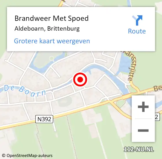 Locatie op kaart van de 112 melding: Brandweer Met Spoed Naar Aldeboarn, Brittenburg op 5 september 2014 12:54