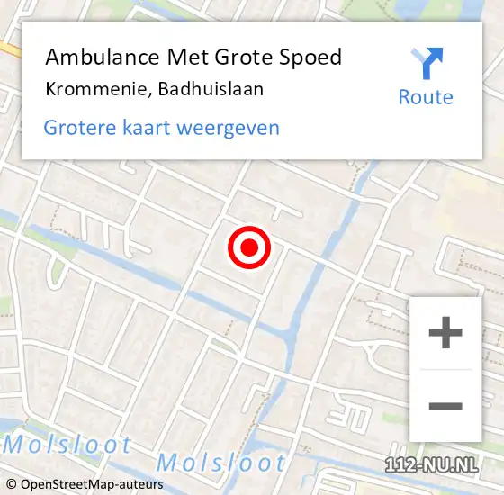 Locatie op kaart van de 112 melding: Ambulance Met Grote Spoed Naar Krommenie, Badhuislaan op 21 augustus 2023 14:13