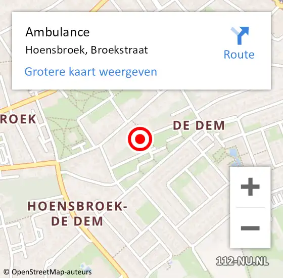 Locatie op kaart van de 112 melding: Ambulance Hoensbroek, Broekstraat op 5 september 2014 13:00