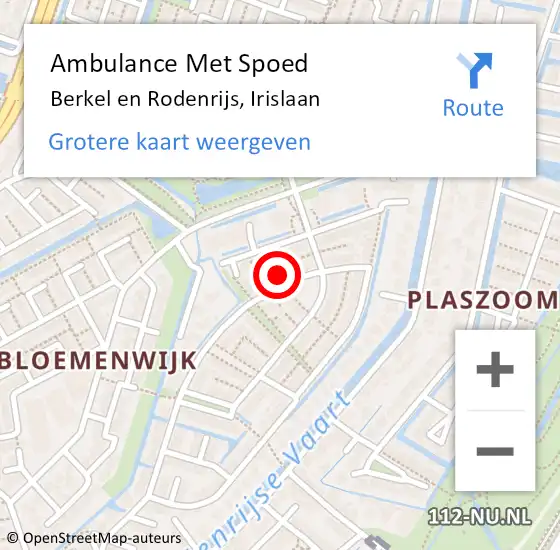 Locatie op kaart van de 112 melding: Ambulance Met Spoed Naar Berkel en Rodenrijs, Irislaan op 21 augustus 2023 14:41