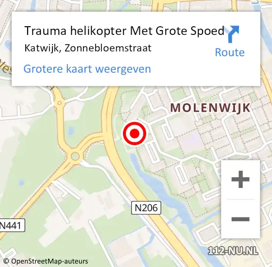 Locatie op kaart van de 112 melding: Trauma helikopter Met Grote Spoed Naar Katwijk, Zonnebloemstraat op 21 augustus 2023 14:59