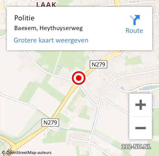 Locatie op kaart van de 112 melding: Politie Baexem, Heythuyserweg op 21 augustus 2023 15:03