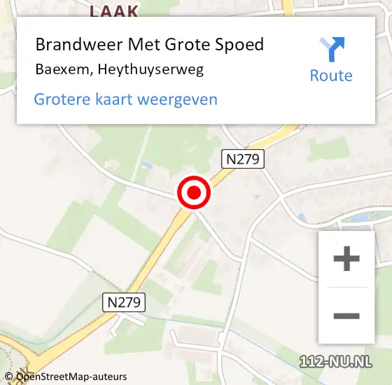 Locatie op kaart van de 112 melding: Brandweer Met Grote Spoed Naar Baexem, Heythuyserweg op 21 augustus 2023 15:04