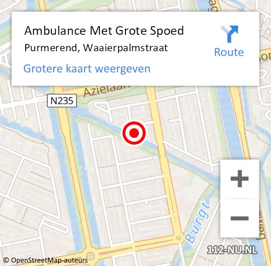 Locatie op kaart van de 112 melding: Ambulance Met Grote Spoed Naar Purmerend, Waaierpalmstraat op 21 augustus 2023 15:05