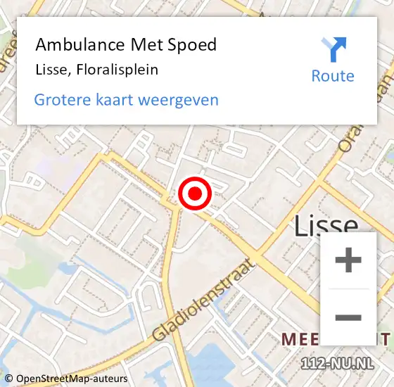 Locatie op kaart van de 112 melding: Ambulance Met Spoed Naar Lisse, Floralisplein op 21 augustus 2023 15:36
