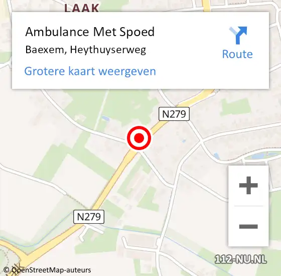 Locatie op kaart van de 112 melding: Ambulance Met Spoed Naar Baexem, Heythuyserweg op 21 augustus 2023 15:46