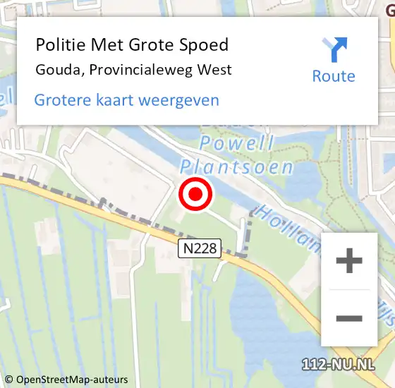 Locatie op kaart van de 112 melding: Politie Met Grote Spoed Naar Gouda, Provincialeweg West op 21 augustus 2023 16:03