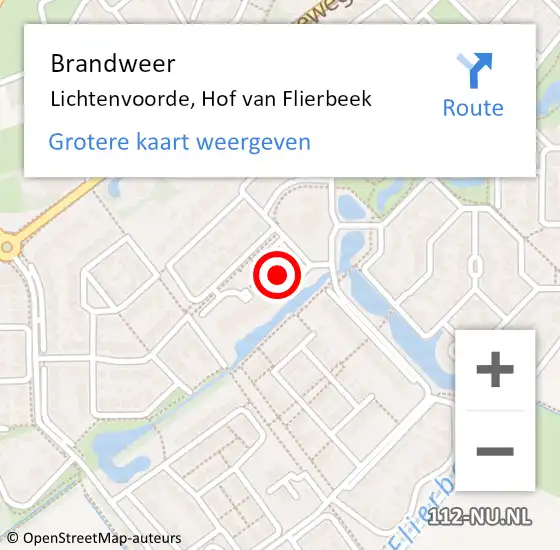 Locatie op kaart van de 112 melding: Brandweer Lichtenvoorde, Hof van Flierbeek op 21 augustus 2023 16:06