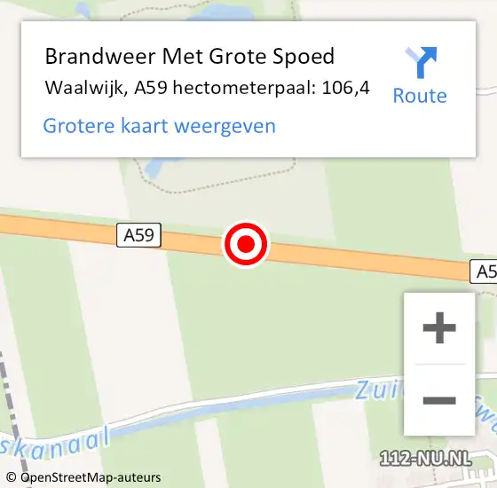 Locatie op kaart van de 112 melding: Brandweer Met Grote Spoed Naar Waalwijk, A59 hectometerpaal: 106,4 op 21 augustus 2023 16:23