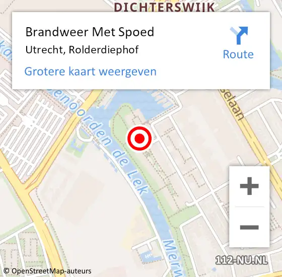 Locatie op kaart van de 112 melding: Brandweer Met Spoed Naar Utrecht, Rolderdiephof op 21 augustus 2023 16:34