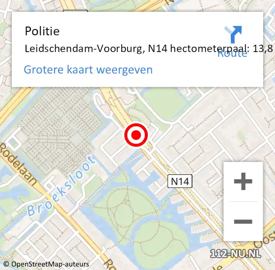 Locatie op kaart van de 112 melding: Politie Leidschendam-Voorburg, N14 hectometerpaal: 13,8 op 21 augustus 2023 16:37