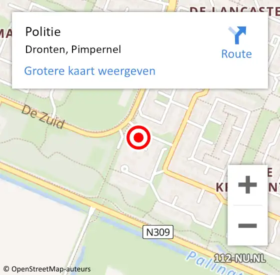 Locatie op kaart van de 112 melding: Politie Dronten, Pimpernel op 21 augustus 2023 16:58