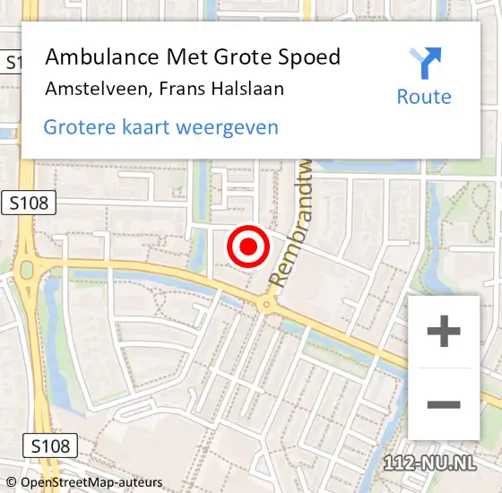 Locatie op kaart van de 112 melding: Ambulance Met Grote Spoed Naar Amstelveen, Frans Halslaan op 21 augustus 2023 17:04