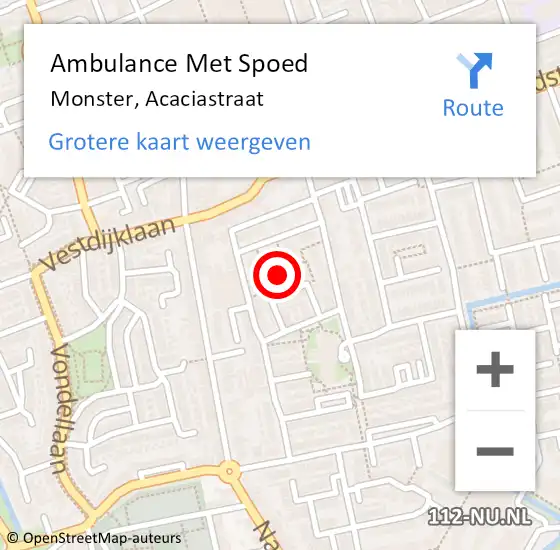 Locatie op kaart van de 112 melding: Ambulance Met Spoed Naar Monster, Acaciastraat op 21 augustus 2023 17:18