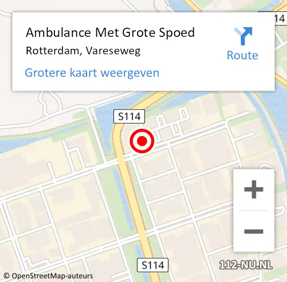 Locatie op kaart van de 112 melding: Ambulance Met Grote Spoed Naar Rotterdam, Vareseweg op 21 augustus 2023 17:25