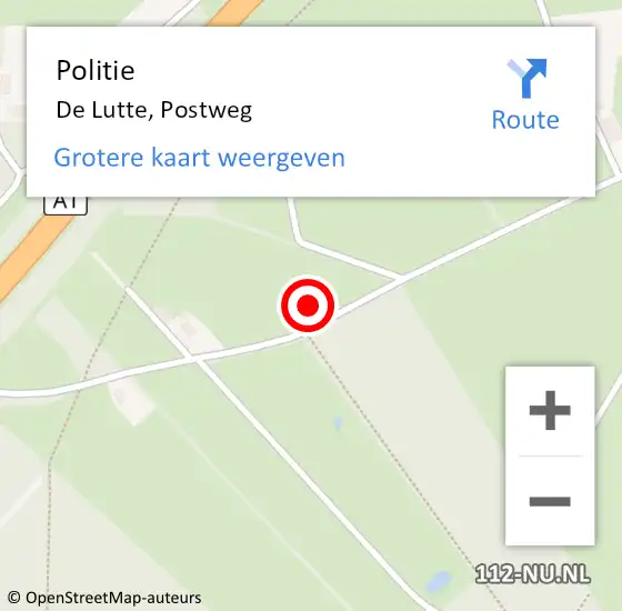 Locatie op kaart van de 112 melding: Politie De Lutte, Postweg op 21 augustus 2023 17:43