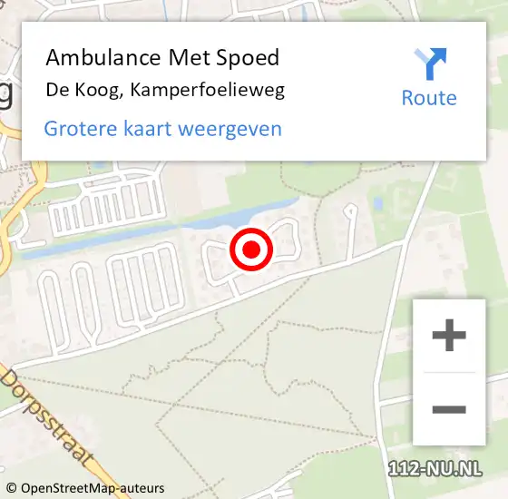 Locatie op kaart van de 112 melding: Ambulance Met Spoed Naar De Koog, Kamperfoelieweg op 21 augustus 2023 17:49