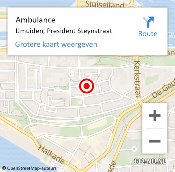 Locatie op kaart van de 112 melding: Ambulance IJmuiden, President Steynstraat op 21 augustus 2023 18:16