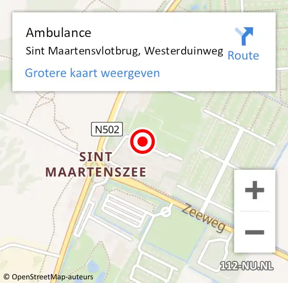 Locatie op kaart van de 112 melding: Ambulance Sint Maartensvlotbrug, Westerduinweg op 21 augustus 2023 18:20