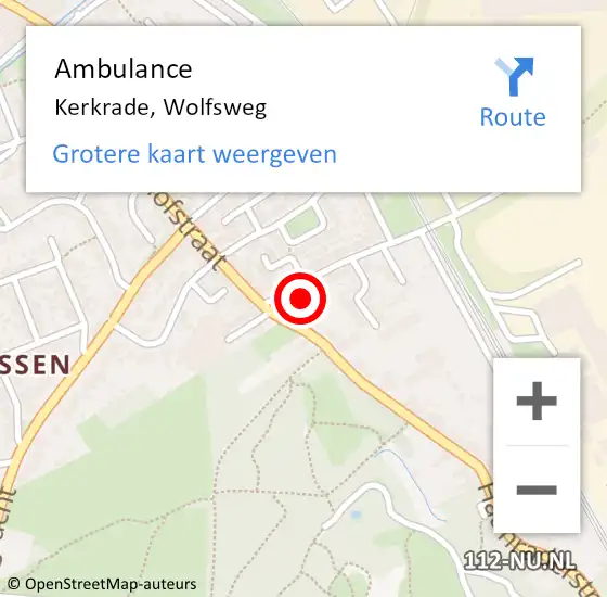 Locatie op kaart van de 112 melding: Ambulance Kerkrade, Wolfsweg op 5 september 2014 13:23