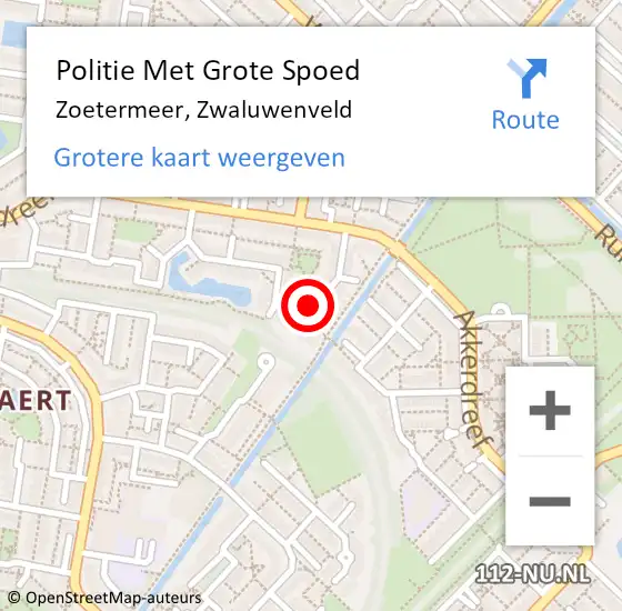 Locatie op kaart van de 112 melding: Politie Met Grote Spoed Naar Zoetermeer, Zwaluwenveld op 21 augustus 2023 18:43