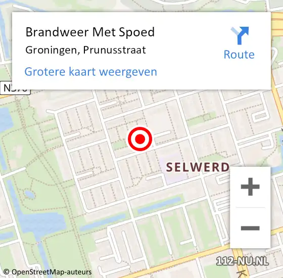 Locatie op kaart van de 112 melding: Brandweer Met Spoed Naar Groningen, Prunusstraat op 21 augustus 2023 19:02