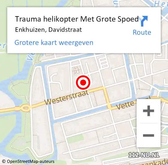 Locatie op kaart van de 112 melding: Trauma helikopter Met Grote Spoed Naar Enkhuizen, Davidstraat op 21 augustus 2023 19:54