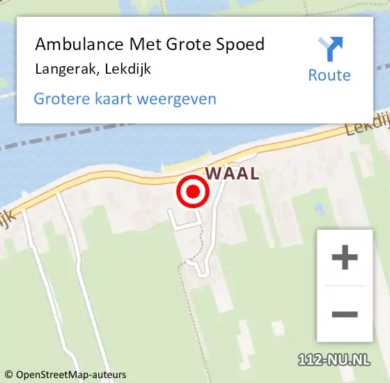 Locatie op kaart van de 112 melding: Ambulance Met Grote Spoed Naar Langerak, Lekdijk op 21 augustus 2023 20:04