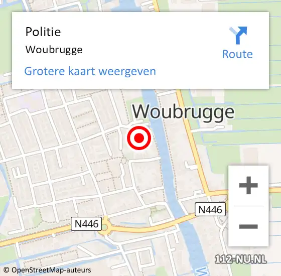 Locatie op kaart van de 112 melding: Politie Woubrugge op 21 augustus 2023 20:10