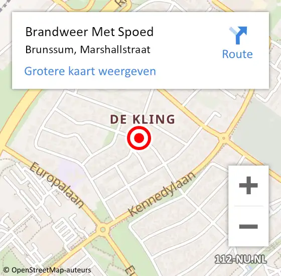 Locatie op kaart van de 112 melding: Brandweer Met Spoed Naar Brunssum, Marshallstraat op 21 augustus 2023 21:05