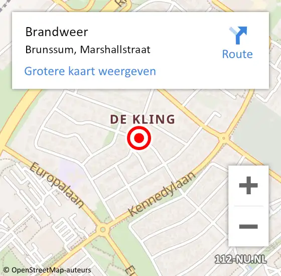 Locatie op kaart van de 112 melding: Brandweer Brunssum, Marshallstraat op 21 augustus 2023 21:06