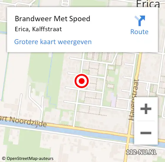 Locatie op kaart van de 112 melding: Brandweer Met Spoed Naar Erica, Kalffstraat op 21 augustus 2023 21:14