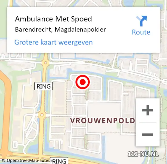 Locatie op kaart van de 112 melding: Ambulance Met Spoed Naar Barendrecht, Magdalenapolder op 21 augustus 2023 21:20