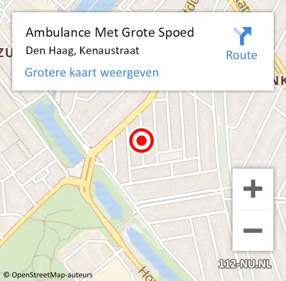 Locatie op kaart van de 112 melding: Ambulance Met Grote Spoed Naar Den Haag, Kenaustraat op 21 augustus 2023 21:48