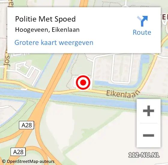 Locatie op kaart van de 112 melding: Politie Met Spoed Naar Hoogeveen, Eikenlaan op 21 augustus 2023 21:57