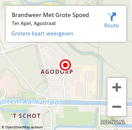 Locatie op kaart van de 112 melding: Brandweer Met Grote Spoed Naar Ter Apel, Agostraat op 21 augustus 2023 21:58